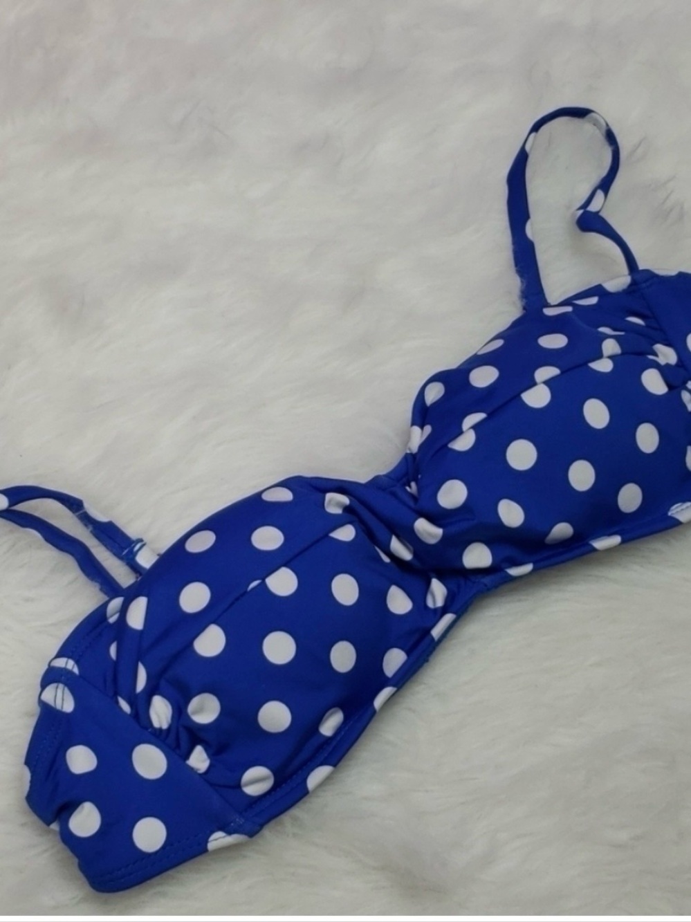 apt 9 blue and white polka dot twist front bikini top